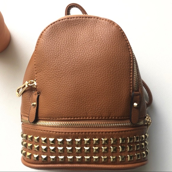 Vegan leather Mini backpack caramel brown color - Picture 2 of 8
